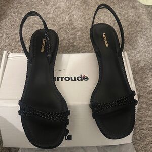 Larroude Black Braided Strap Sandals